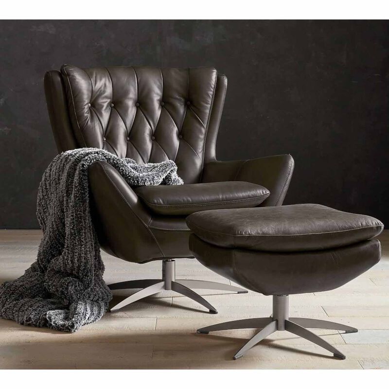 Pottery Barn Global Wells Poly Leather Swivel Armchair Burnished Wolf Gray image number 1